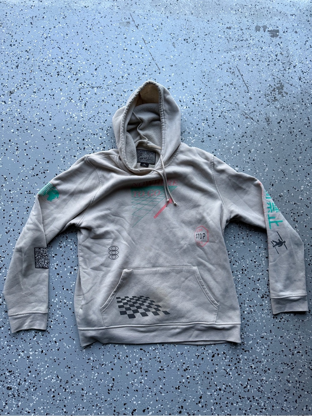Brooklyn Cloth Gray Graphic Hoodie with Teal & Coral Accents